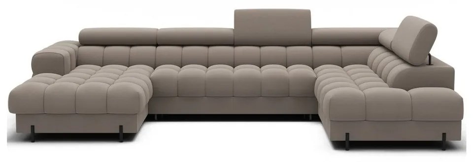 Jasnobrązowy aksamitny rozkładany narożnik (prawostronny/w kształcie litery U) Feraria – ELTAP