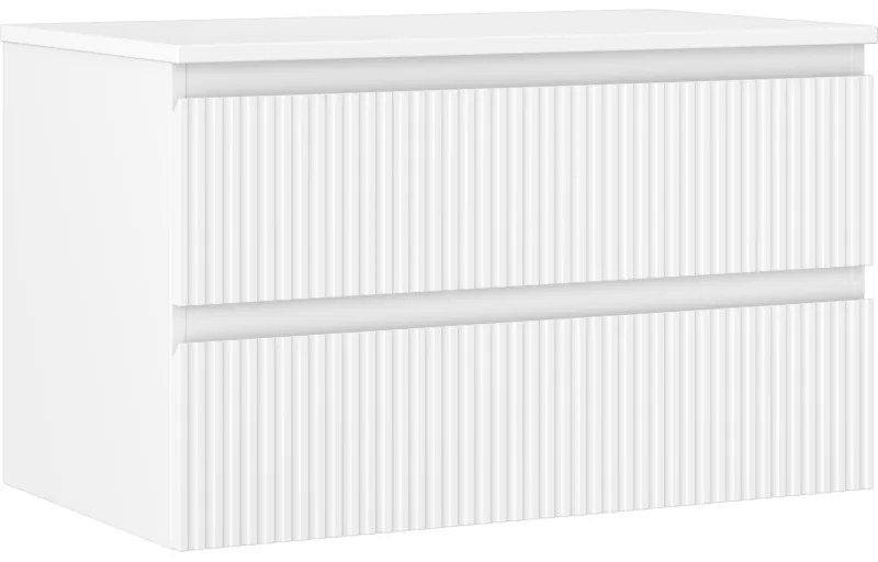 Mexen Rivel szafka łazienkowa podumywalkowa 80 cm z blatem, 2 szuflady, ryflowana , biała mat - 91A20-08047-2-BFFC01