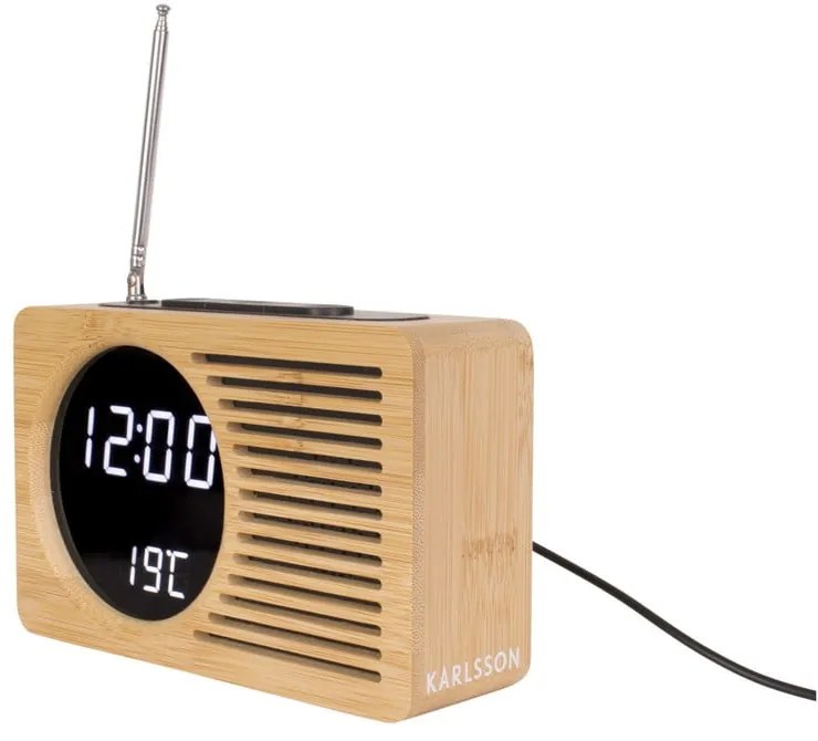 Bambusowy budzik z radiem Karlsson Retro