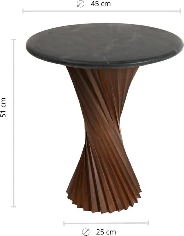 Designerski stolik do salonu Tango 45, czarny marmur/drewno mango