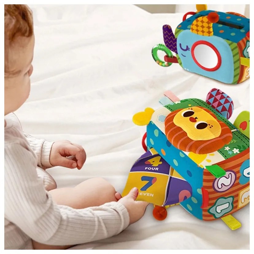 Woopie baby zabawka edukacyjna sensoryczna pani metka pudełeczko chusteczek