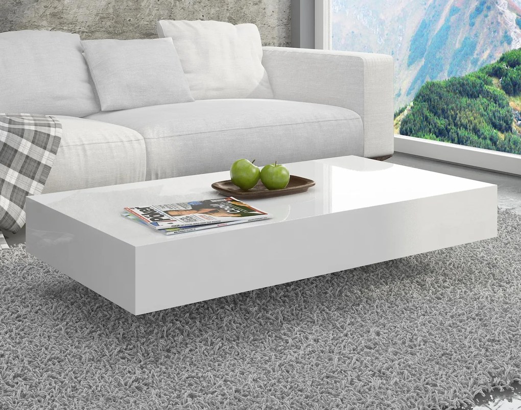 Niski stolik kawowy Pixel 90x60 cm, kolor biały połysk