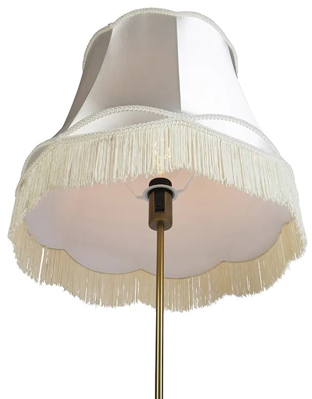 Lampa stojąca brązowa z abażurem Granny kremowym 45 cm regulowana - ParteWiejski/ Rustykalny / Vintage Oswietlenie wewnetrzne