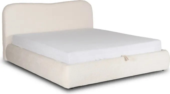 Łóżko Tapicerowane 160x200 cm BRISTOL ze Stelażem i Pojemnikiem Dwuosobowe Boucle Kremowe