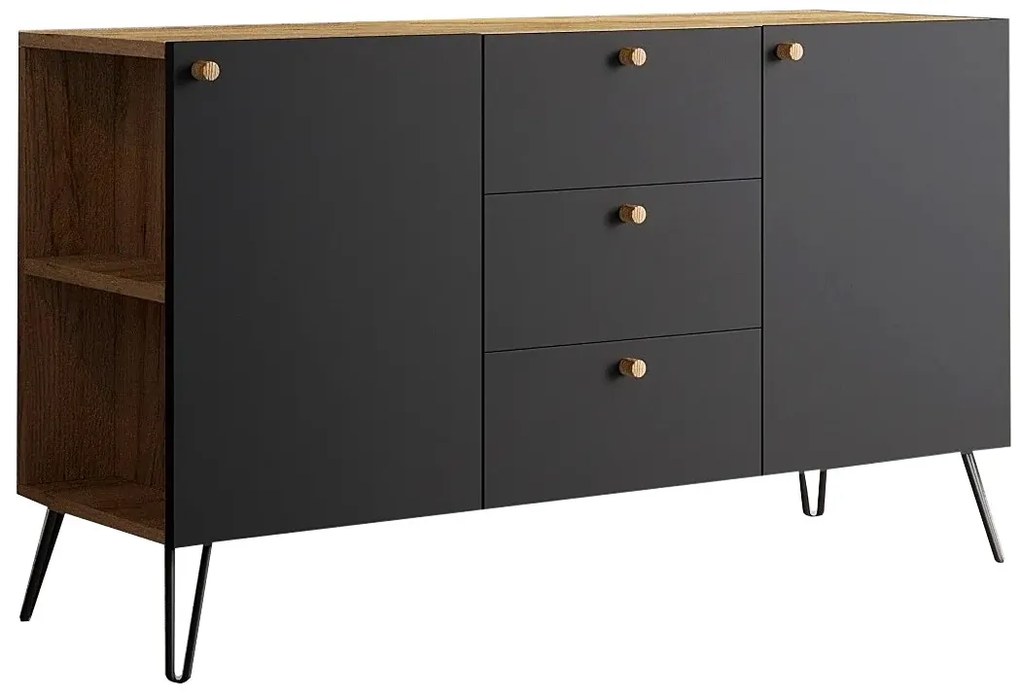 Nowoczesna lewostronna komoda dąb craft + czarny M6-W06