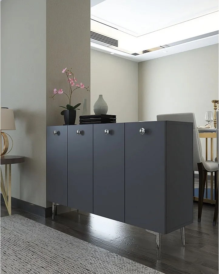 Komoda – 120 cm x 80 cm x 29,6 cm – antracyt i srebro – płyta MDF