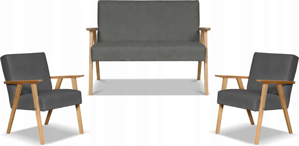 Zestaw mebli PRL retro SOLER sofa fotele Family Meble szary welur Hunter