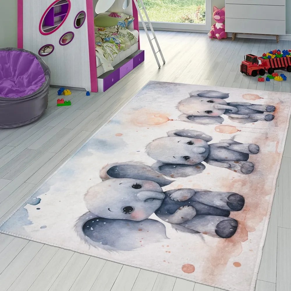 Jasnoszary dywan dziecięcy 80x150 cm Baby Elephants – Vitaus