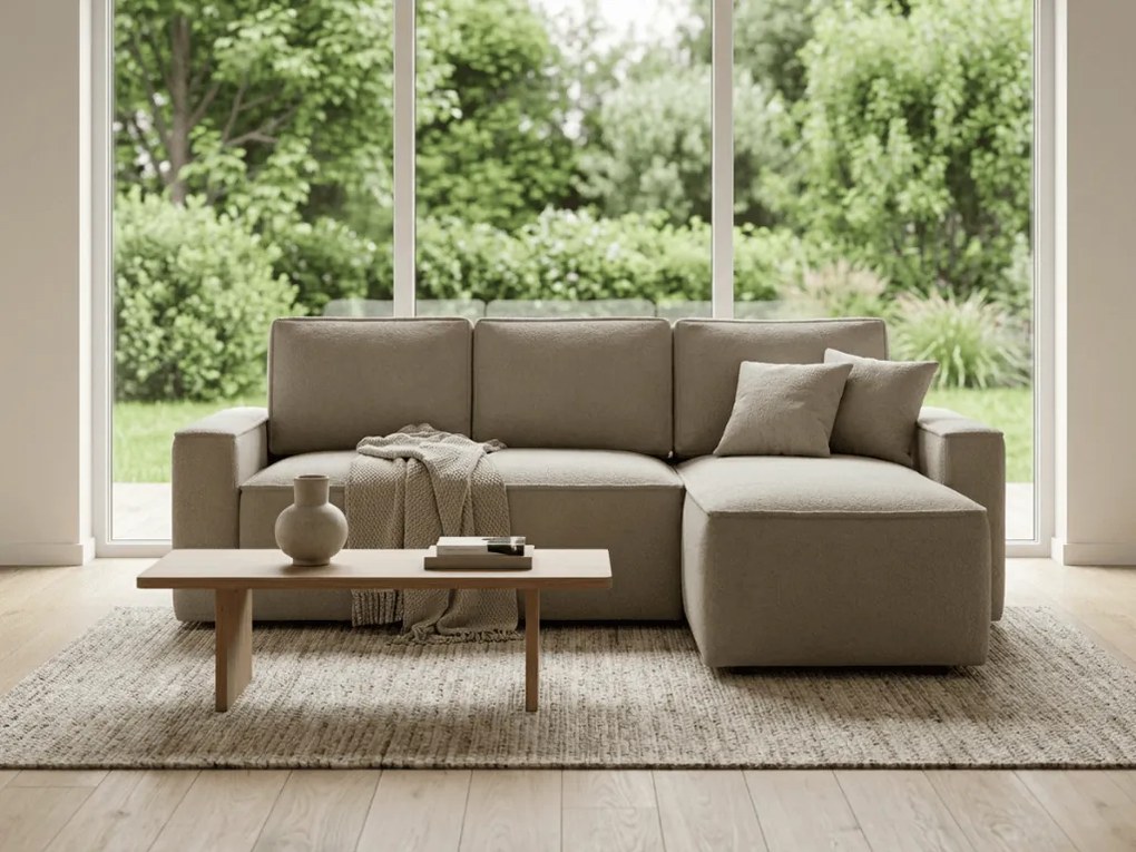 Rozkładana narożna sofa SMART BOUCLE 232x143 cm, szarobeżowa, uniwersalna