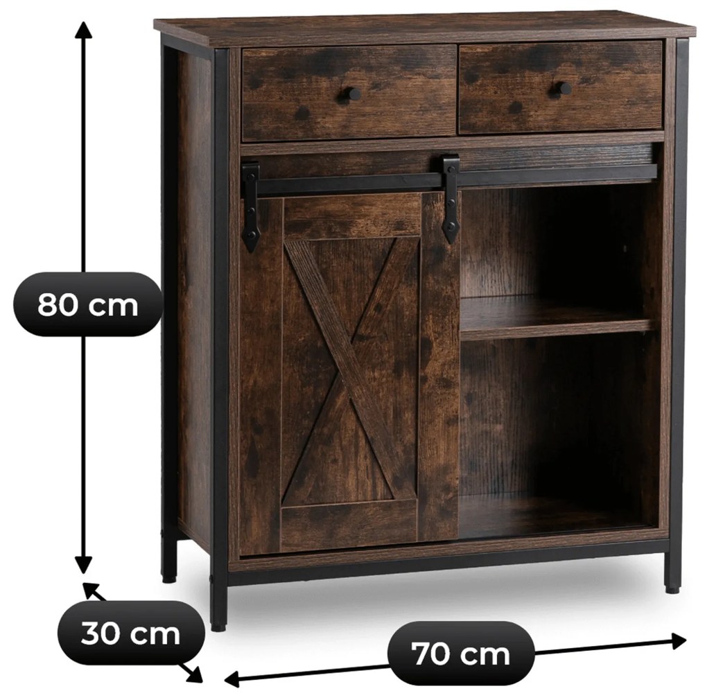 Komoda z Szufladami COLE 70 cm Dąb Rustykalny/Czarny Industrialna