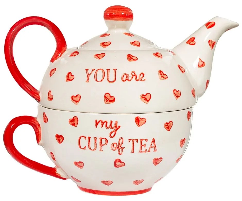 Czerwono-biały ceramiczny serwis do herbaty You are My Cup of Tea – Sass &amp; Belle