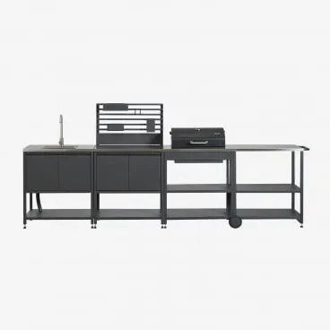 Modułowa Kuchnia Zewnętrzna 4-częściowa Ze Zlewem, Panelem Organizacyjnym, Wózkiem I Węglowym - Sklum