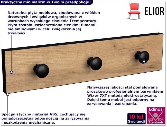 Nowoczesny wieszak ścienny dąb craft + czarny E2-P44