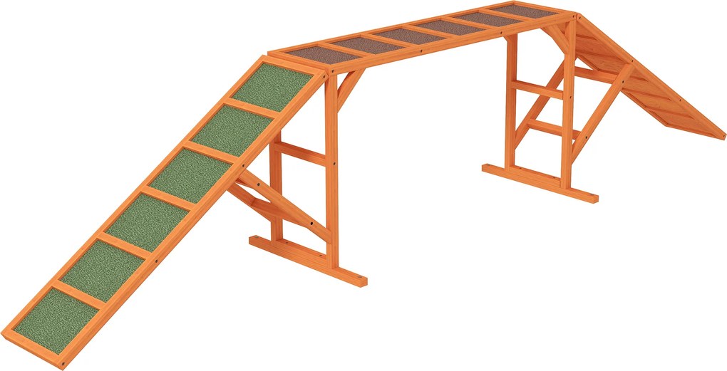 PawHut Rampy Agility dla Psów, Parcours, Antypoślizgowe, Odporne na Warunki Atmosferyczne, Drewno, 325 x 55 x 69 cm, Pomarańczowe