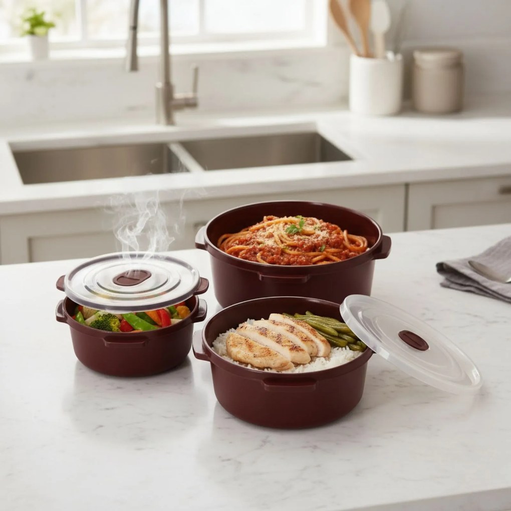 Pojemniki na żywność do mikrofalówki, okrągłe, 3 różne rozmiary