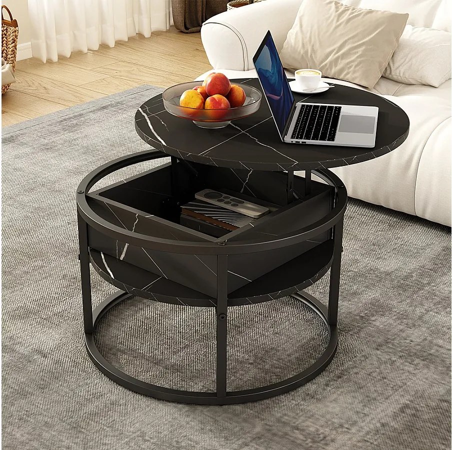 Stolik kawowy czarny/marmurowo-biały 57x57x47.5 marlo