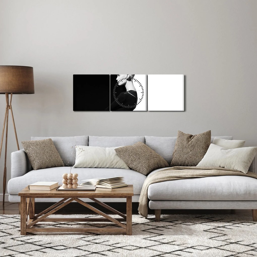 Obraz - Kobieta à la yin i yang (z zegarem) (90x30 cm)