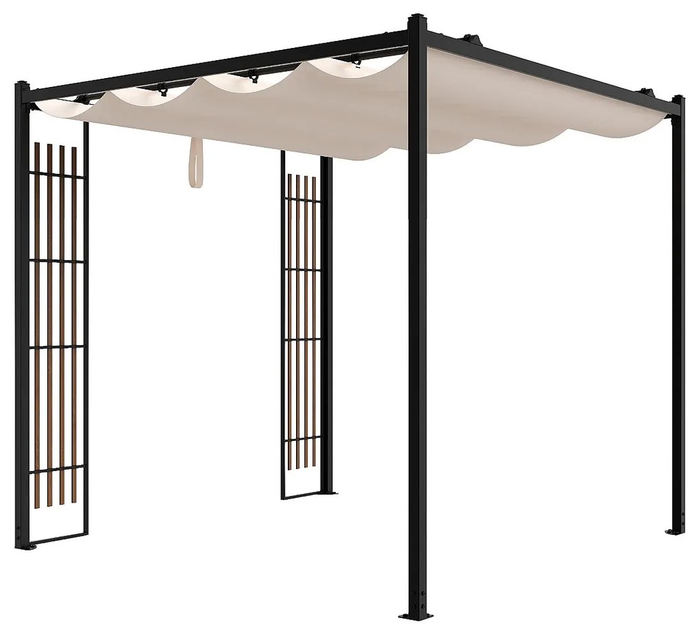 Wolnostojąca, modułowa pergola stalowa z rozsuwanym dachem i kratkami - 5,3 m² - czarna - MAZARA
