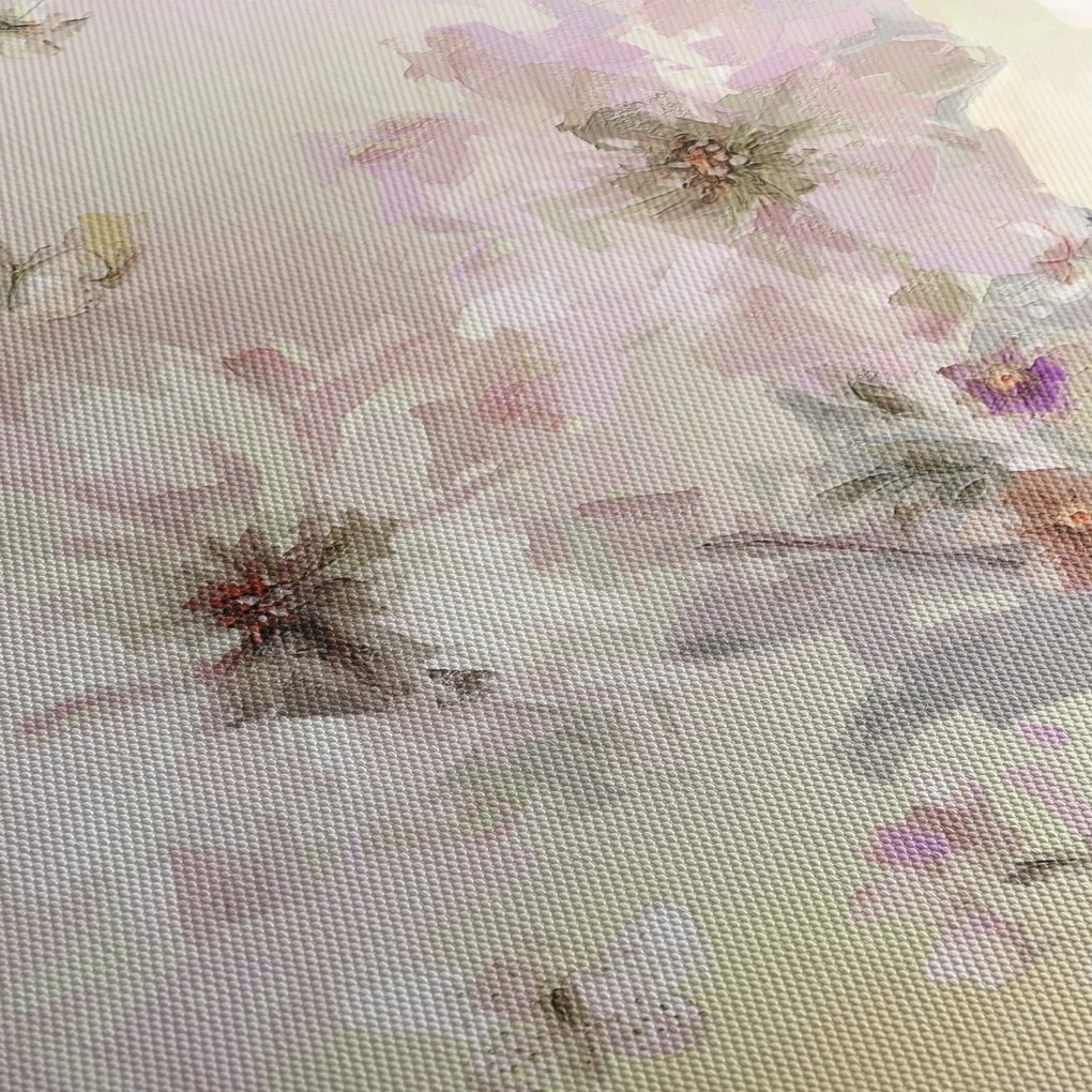 Obraz - Kwiaty malarstwo (z zegarem) (90x30 cm)