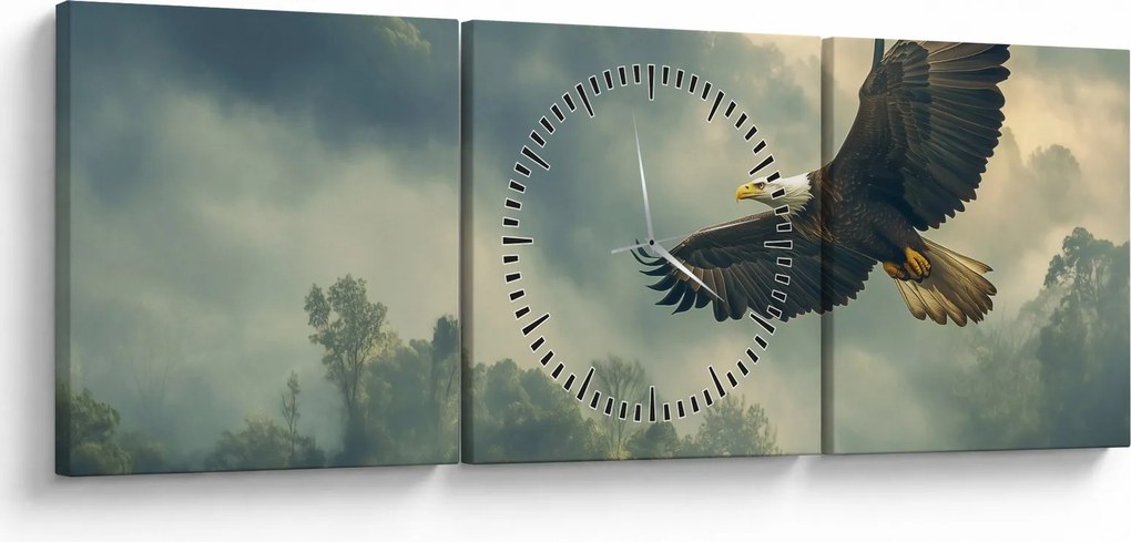 Obraz - Lecący orzeł (z zegarem) (90x30 cm)