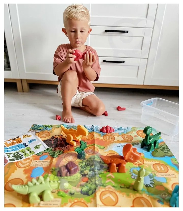 Woopie zestaw konstrukcyjny 2w1 gra planszowa dinozaury + kostka 46 el.