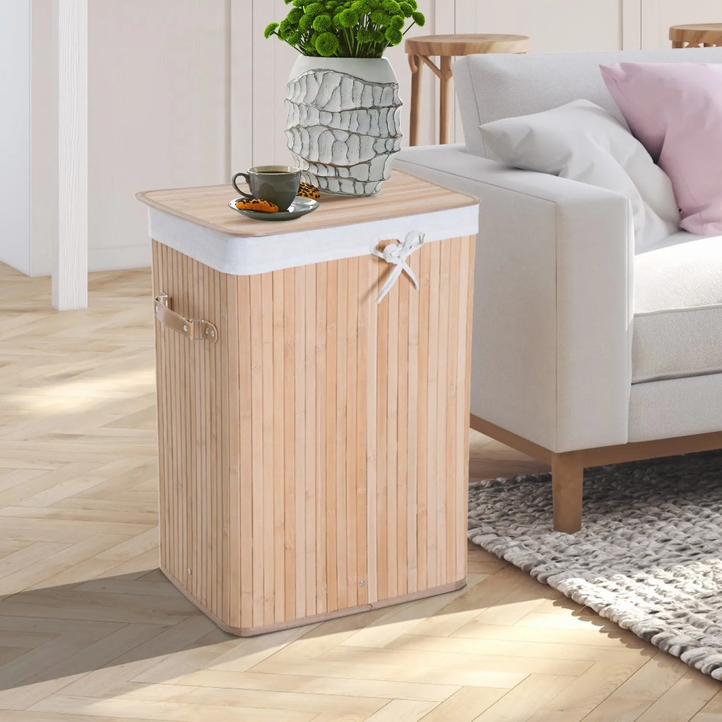 HOMCOM Bambusowy Kosz na Pranie 72L Naturalny Brązowy Praktyczny i Elegancki Design do Łazienki i Pralni | Aosom PL