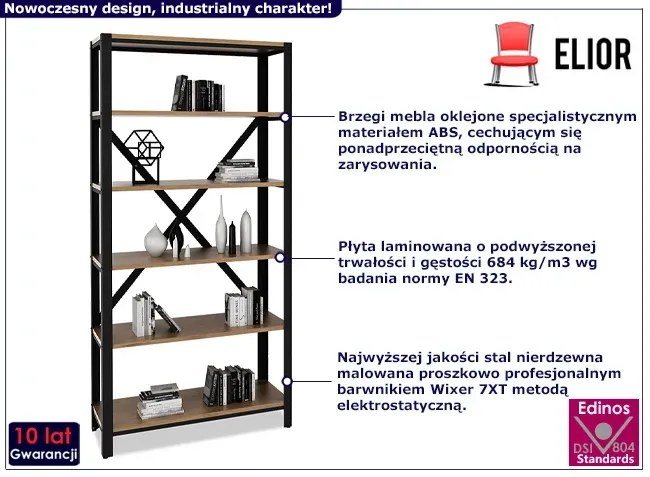 Otwarty regał w stylu industrialnym czarny + dąb lancelot - Alwaro 4X