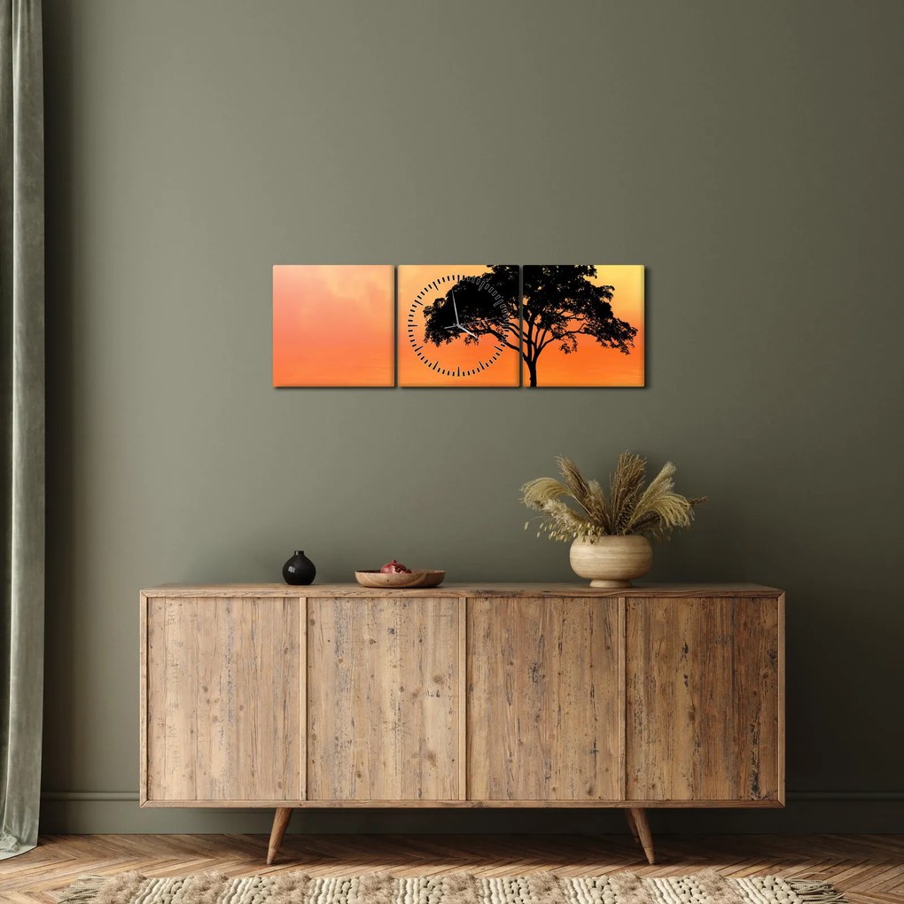 Obraz drzewa o zachodzie słońca (z zegarem) (90x30 cm)