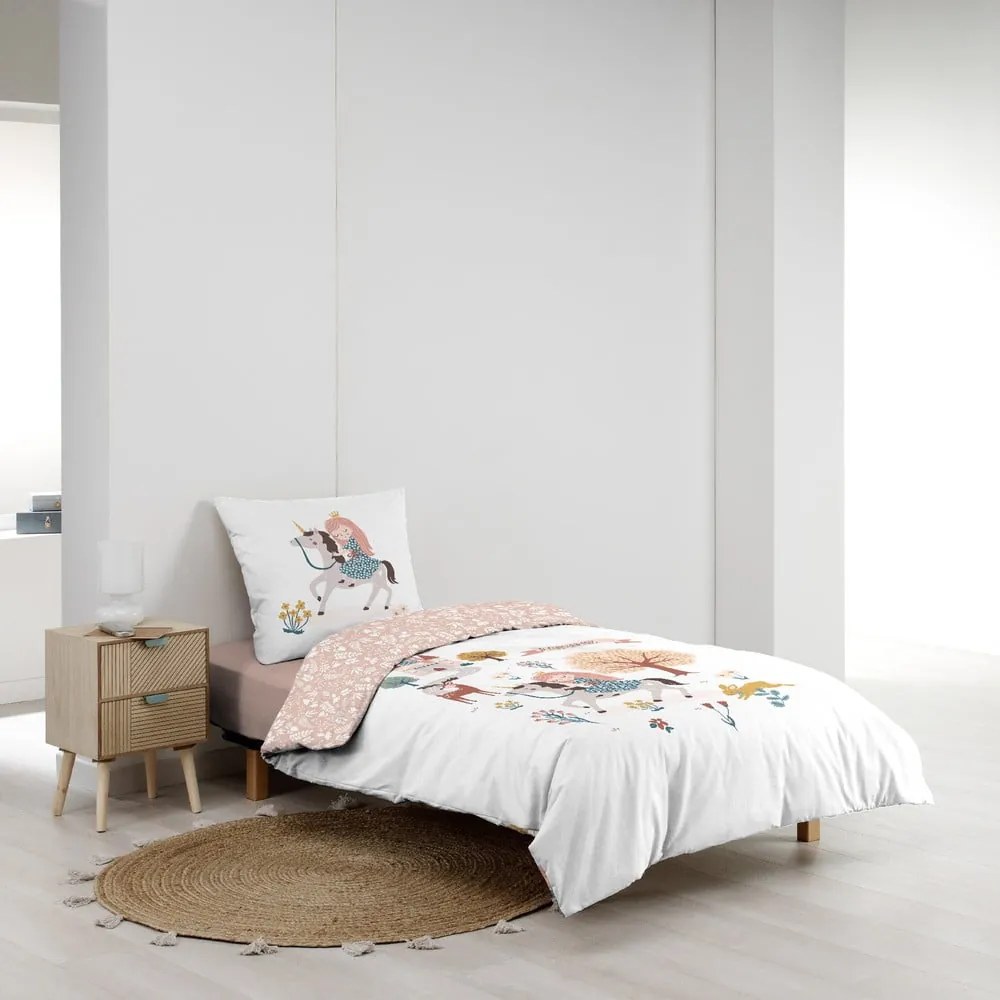 Biało-różowa bawełniana pościel dziecięca jednoosobowa 140x200 cm Lilibelle – douceur d'intérieur