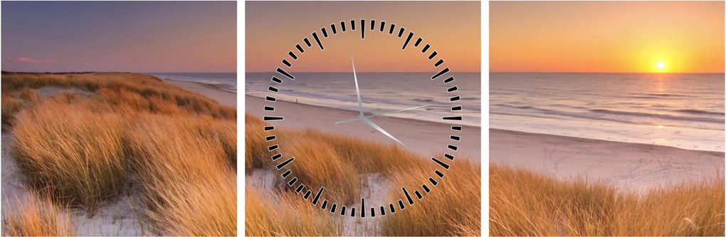 Obraz - Plaża o zachodzie słońca (z zegarem) (90x30 cm)
