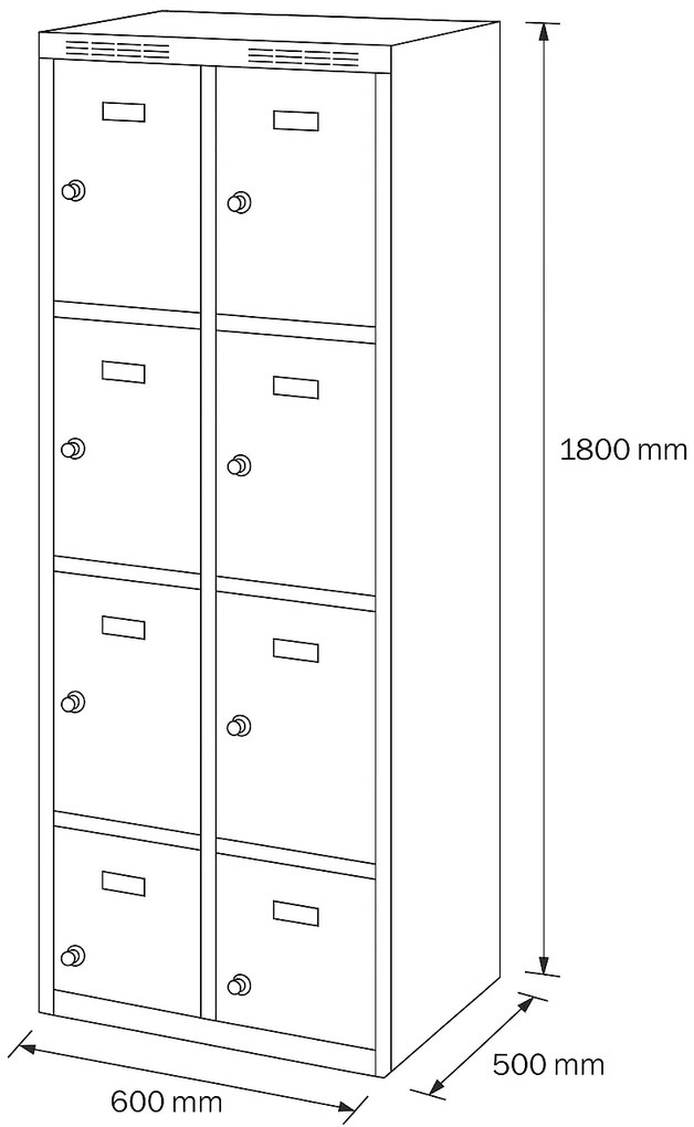 Szafka skrytkowa S6, 8 schowków, 1800 x 600 x 500 mm, zamek obrotowy, drzwi pomarańczowe