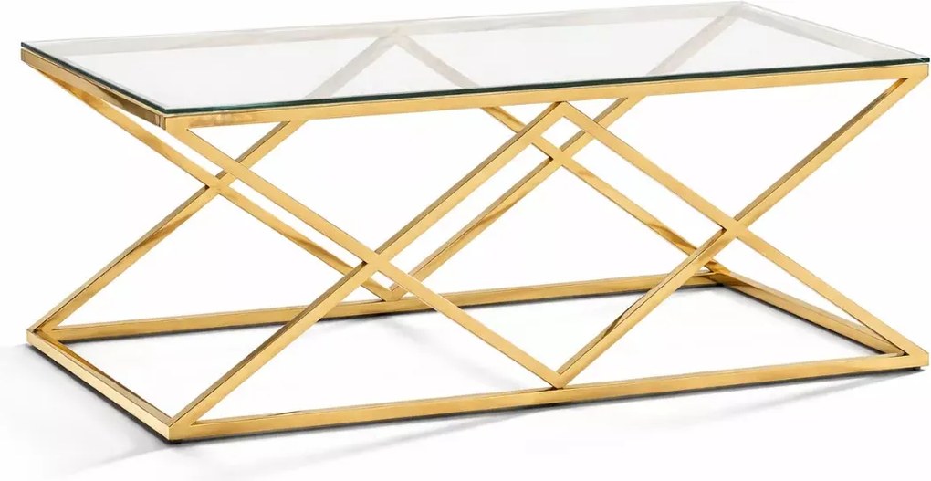 Metalowy złoty stolik kawowy 110x60 cm ława ze szklanym blatem
