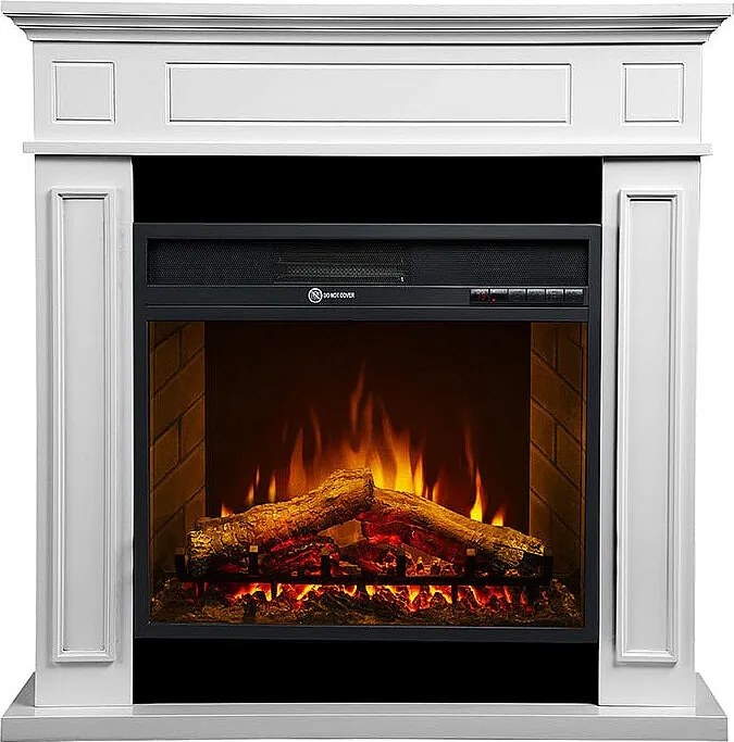 Kominek elektryczny JEFFERSON stojący z białego drewna dł. 89,5 x wys. 90,5 x gł. 28