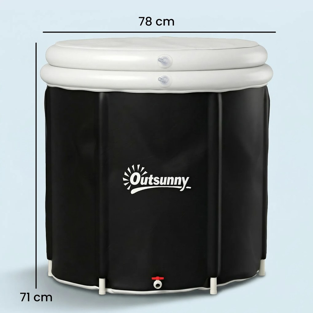 Outsunny Wanna do zimnych kąpieli Ø78 cm składana nadmuchiwana przenośna wanna 280L z 3 warstwami izolacyjnymi, czarna | Aosom PL