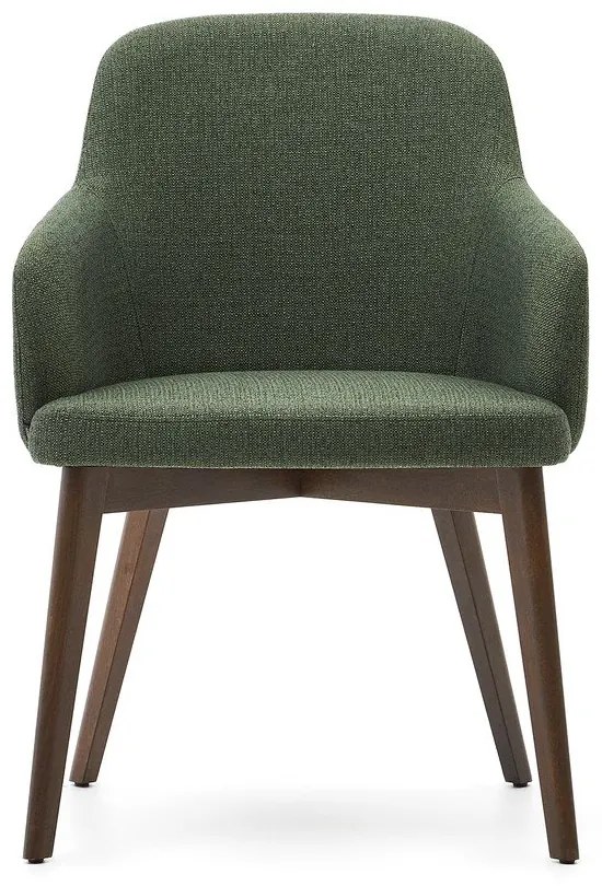 Ciemnozielony tapicerowany fotel jadalniany z podłokietnikami Nelida – Kave Home