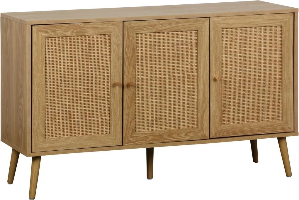 Komoda Ballo z szafkami i plecionką rattanową