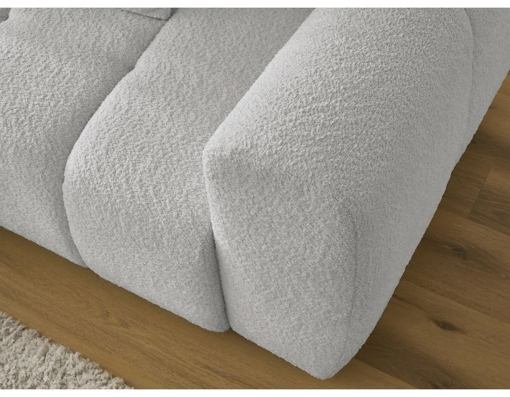 Jasnoszary rozkładany narożnik z materiału bouclé ze schowkiem (lewostronny/z szezlongiem) Roxelane – Bobochic Paris