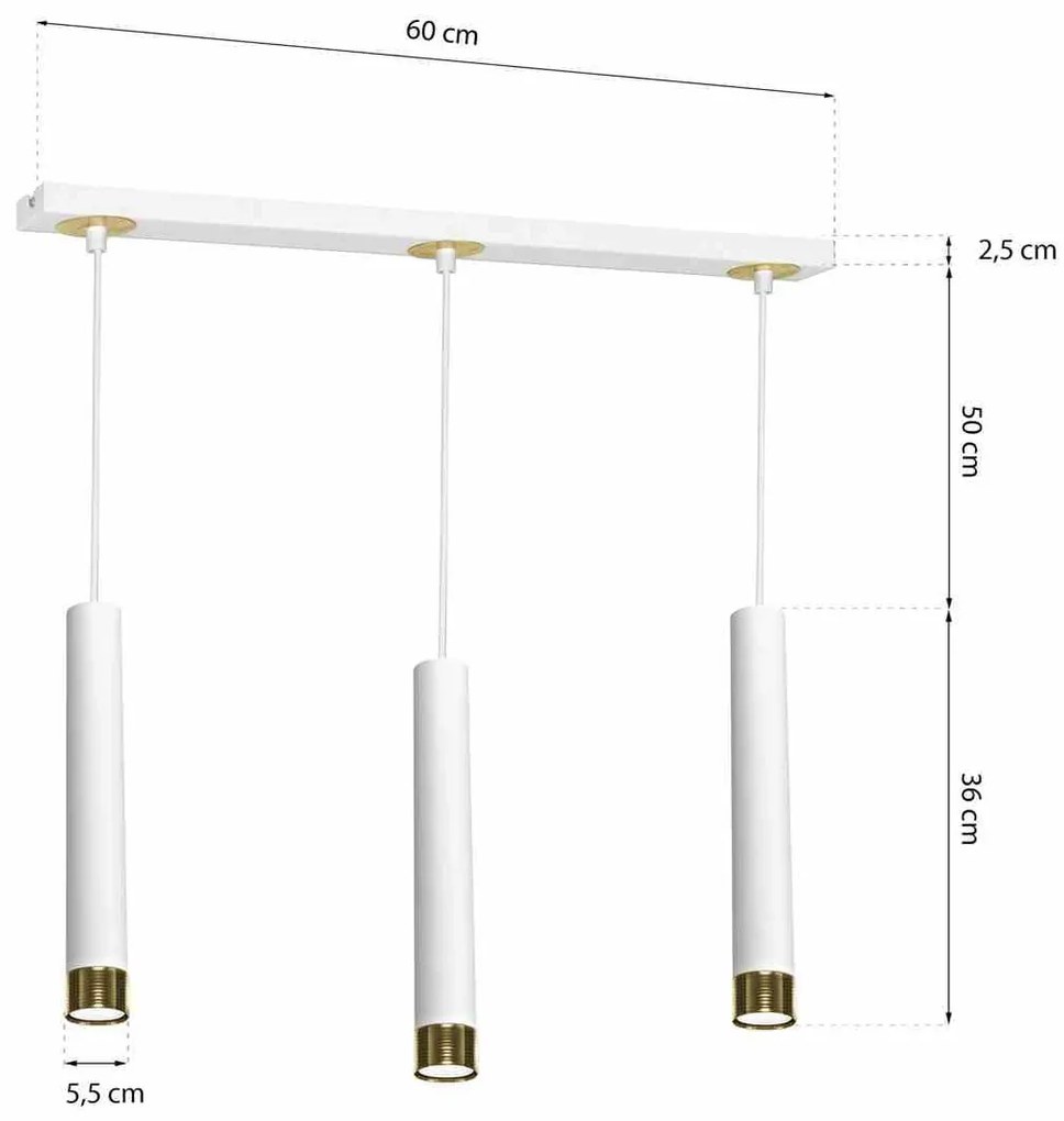 Lampa wisząca, potrójna, biała, złota, DANI WHITE/GOLD 3xGU10