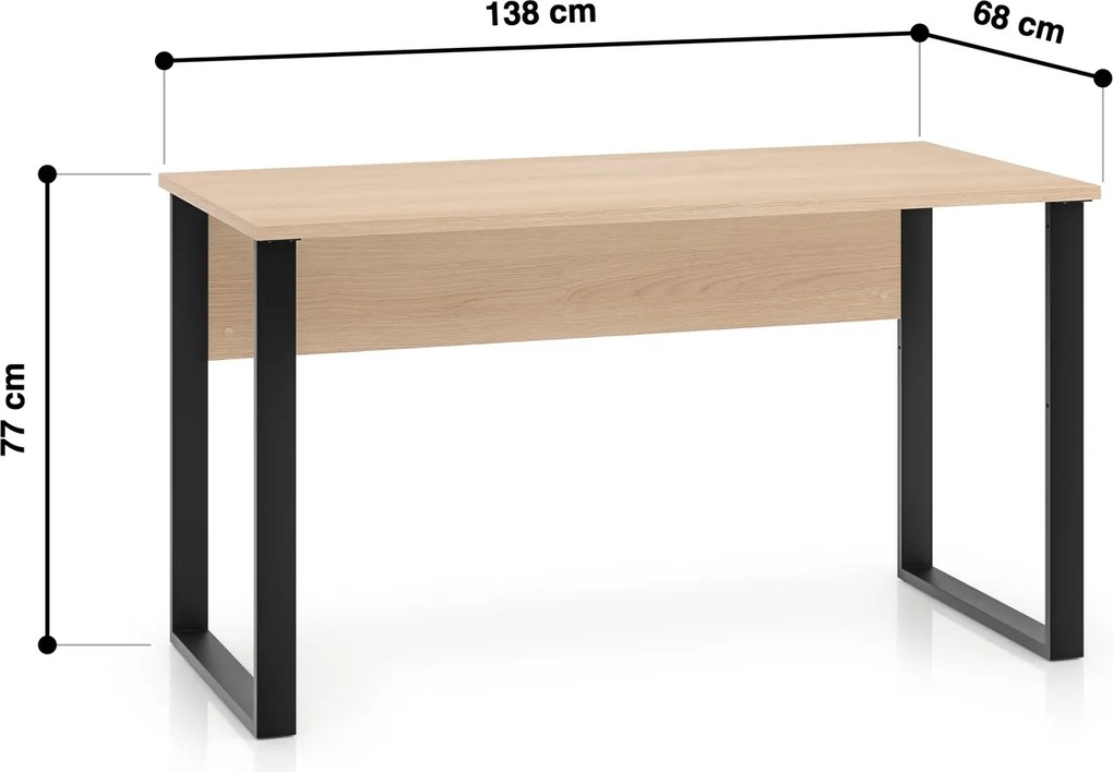 Proste biurko 138 cm Odelis 08 na metalowych nogach