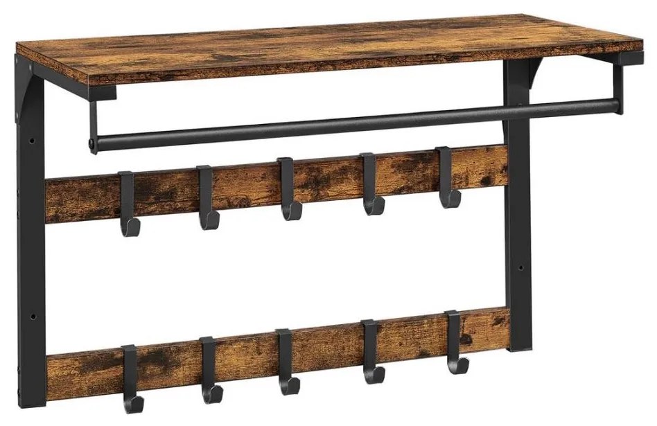 Wieszak ścienny NATE z półką brązowy/czarny