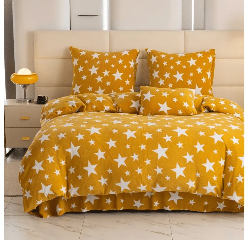 PrzytulneMieszkanie.pl PrzytulneMieszkanie.pl Pościel z mikropluszu GWIAZDY żółto-pomarańczowe Rozmiar pościeli: 2 szt 70 x 90 cm | 200 x 220 cm