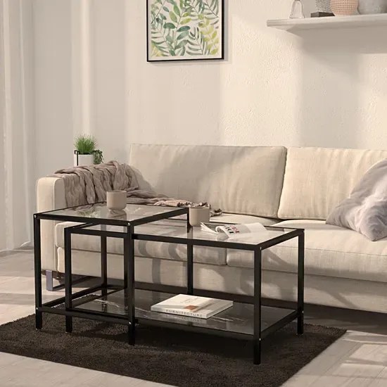 2 szklane stoliki kawowe przezroczysty + czarny marmur E8-L38
