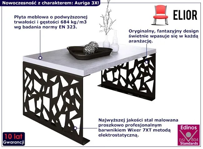Nowoczesny stolik kawowy czarny + beton - Ofelio 3X
