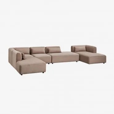 Sofa Modułowa Fogler 5-częściowa Z Prawą Leżanką I Podwójnym Szezlongiem Sztruksu Camel - Sklum