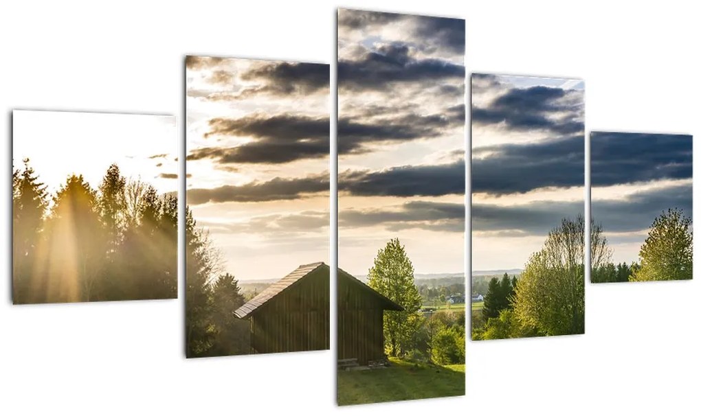 Obraz domku na łące (125x70 cm)