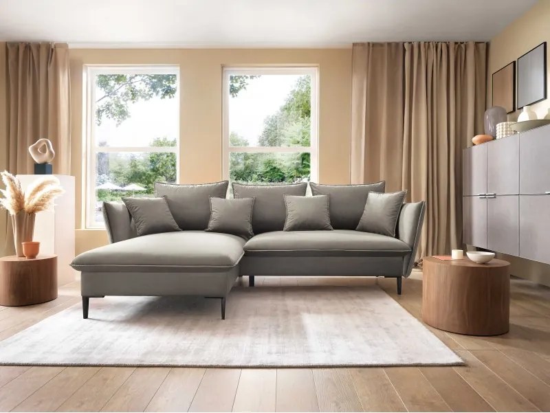 Narożnik GLOSS Lewostronny z funkcją spania, zestaw z poduszkami wolnostojący tkanina RIVIERA 21 Beżowy WERSAL