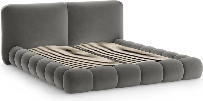 Ciemnoszare tapicerowane łóżko dwuosobowe ze schowkiem i stelażem 180x200 cm Solange – Micadoni