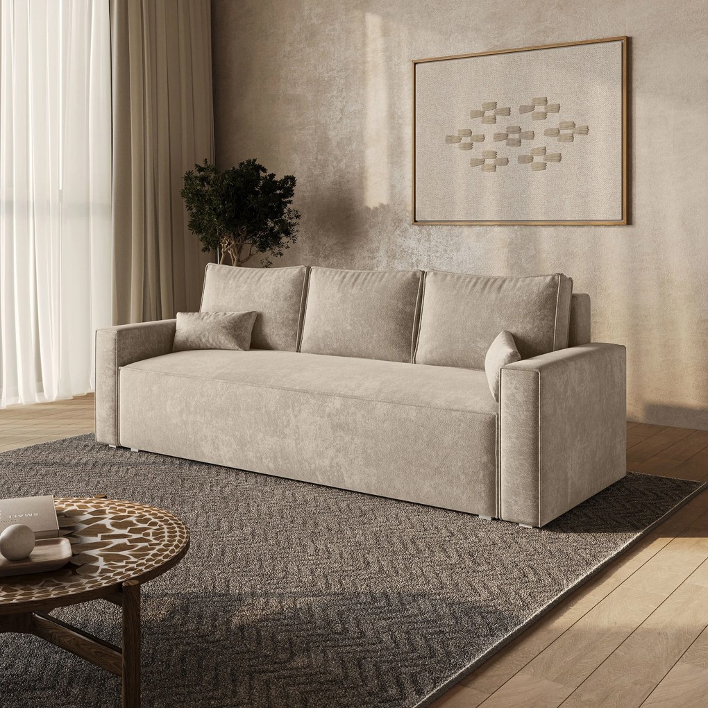 Masseno Sofa MENI z funkcją spania i pojemnikiem na pościel - Kremowy - LUMO 55