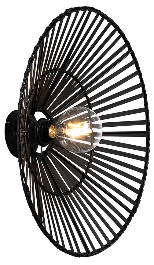 Orientalna lampa ścienna czarna z bambusa - PuaKolonialny Oswietlenie wewnetrzne