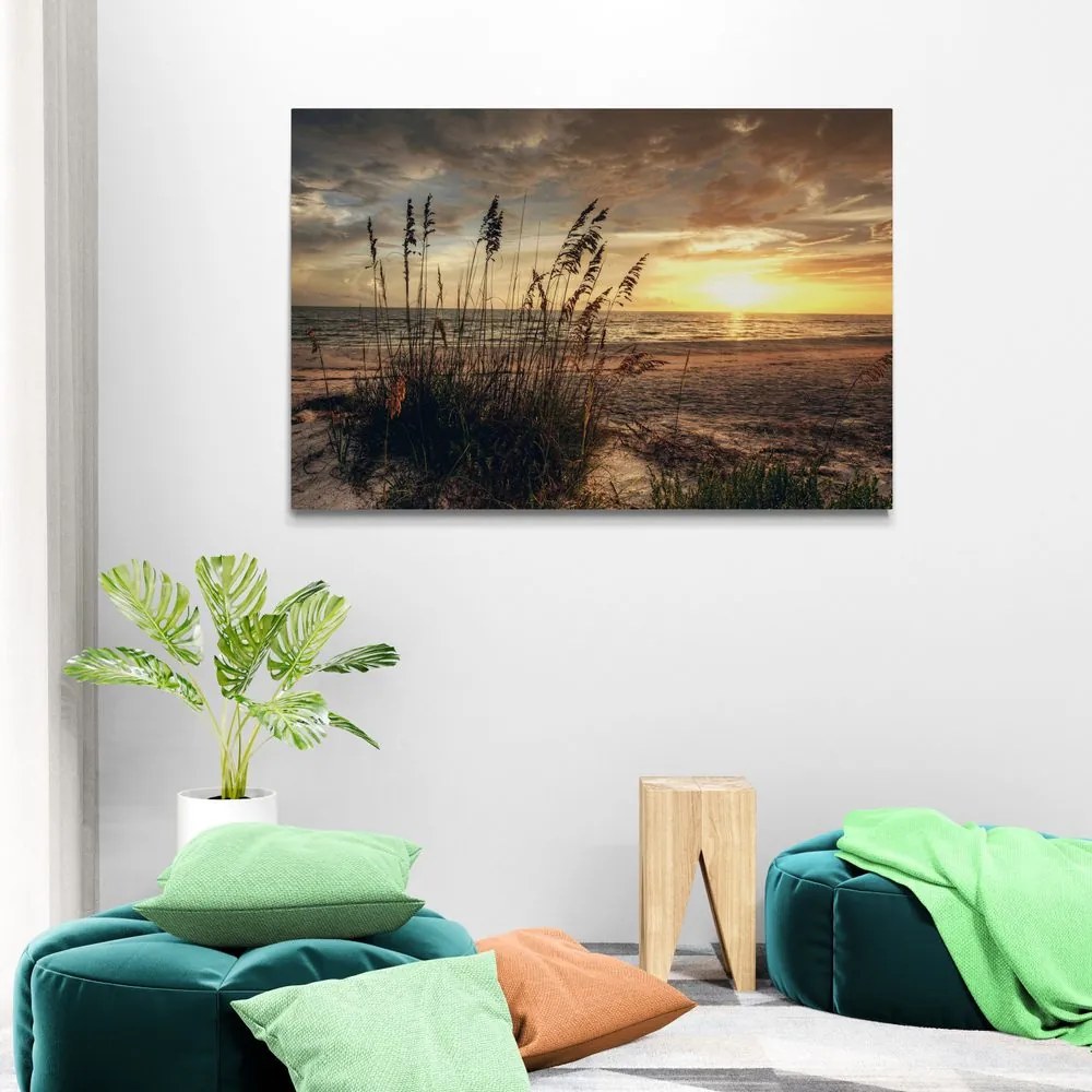 Obraz zachód słońca na plaży